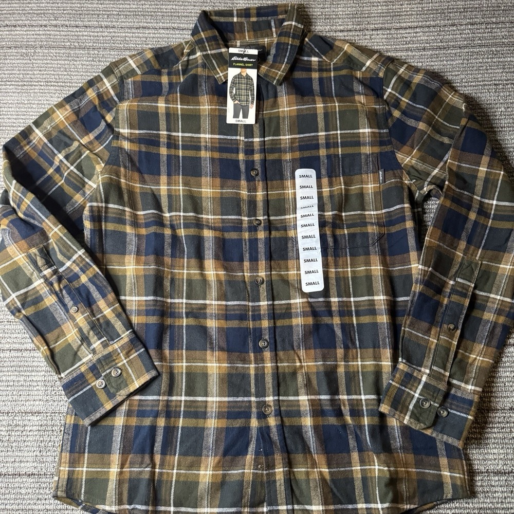 NEW Eddie Bauer Men's Small Flannel Long Sleeve Button Up Blue Green